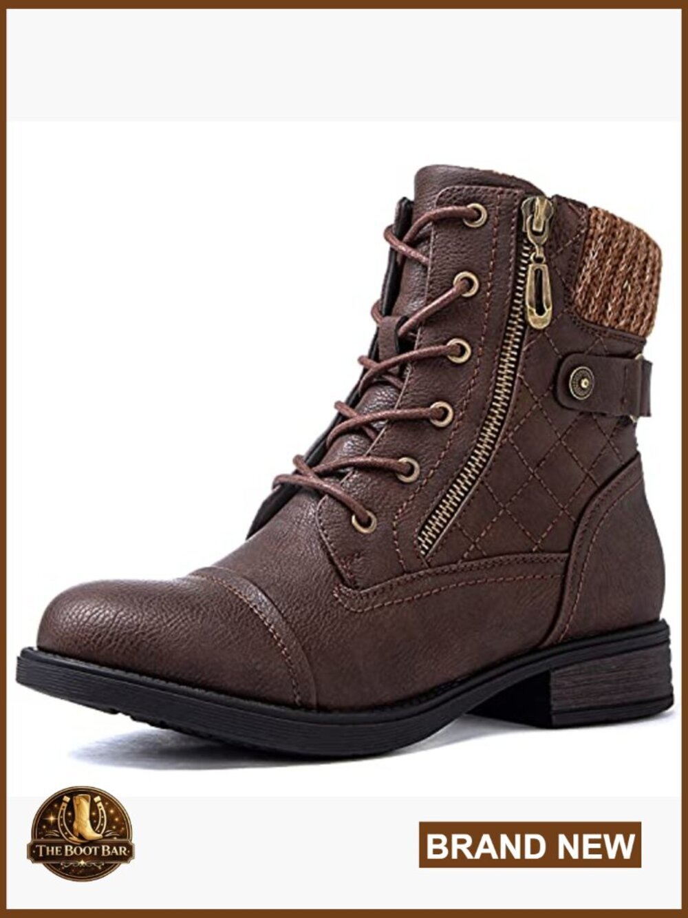 Women's Ankle Booties Combat Boots Low Heel Lace Up Side Zipper Fall - Picture 3 of 7